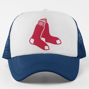 NEW Boston Red Sox Socks Logo Foam Trucker Mesh Snapback Hat 2TONE NAVY